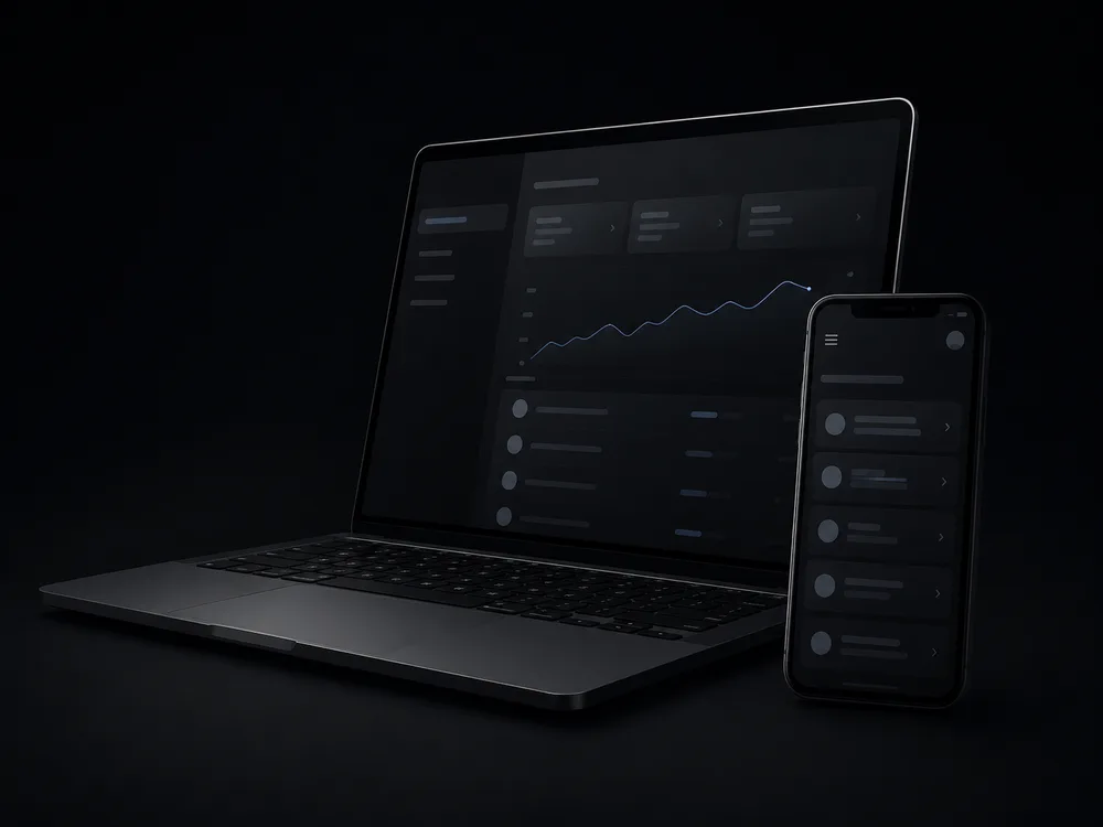 A dashboard on a laptop beside the same product running on a phone