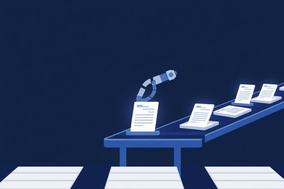 Abstract illustration of an automation workflow moving documents