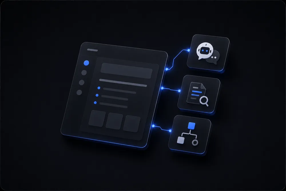 An existing interface extended with chat, search and automation modules