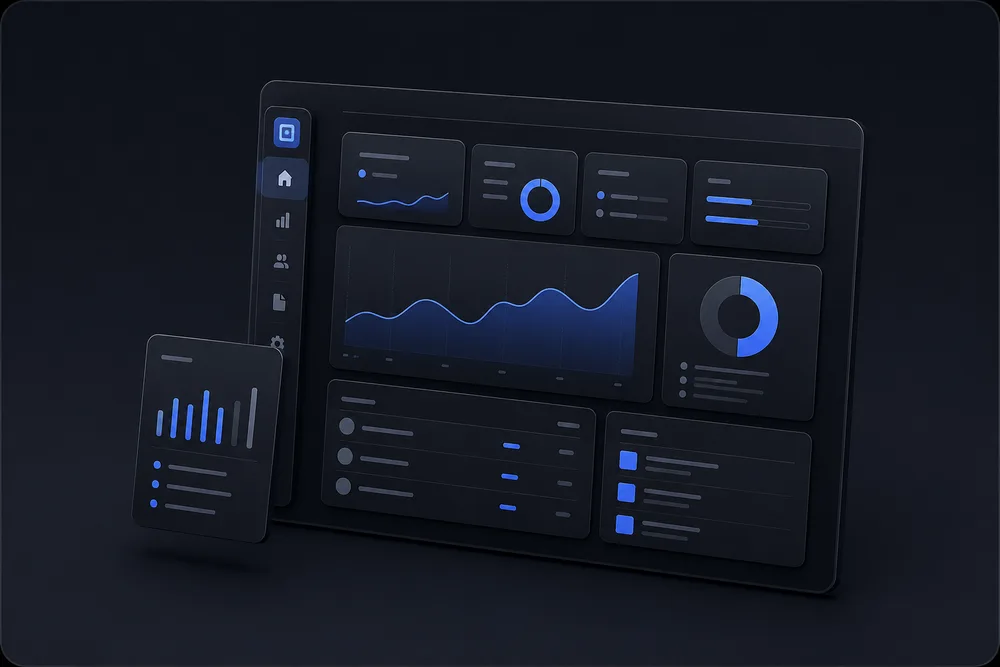 An analytics dashboard with charts on a tablet-sized screen